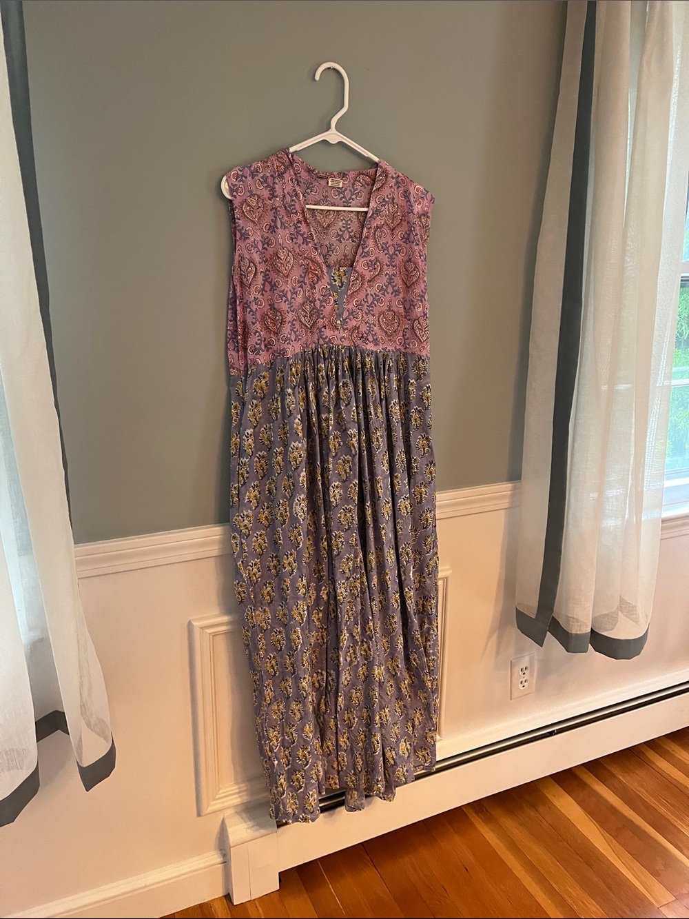 Boho Two-Tone Floral Maxi Dress with gorgeous colors and pattern.